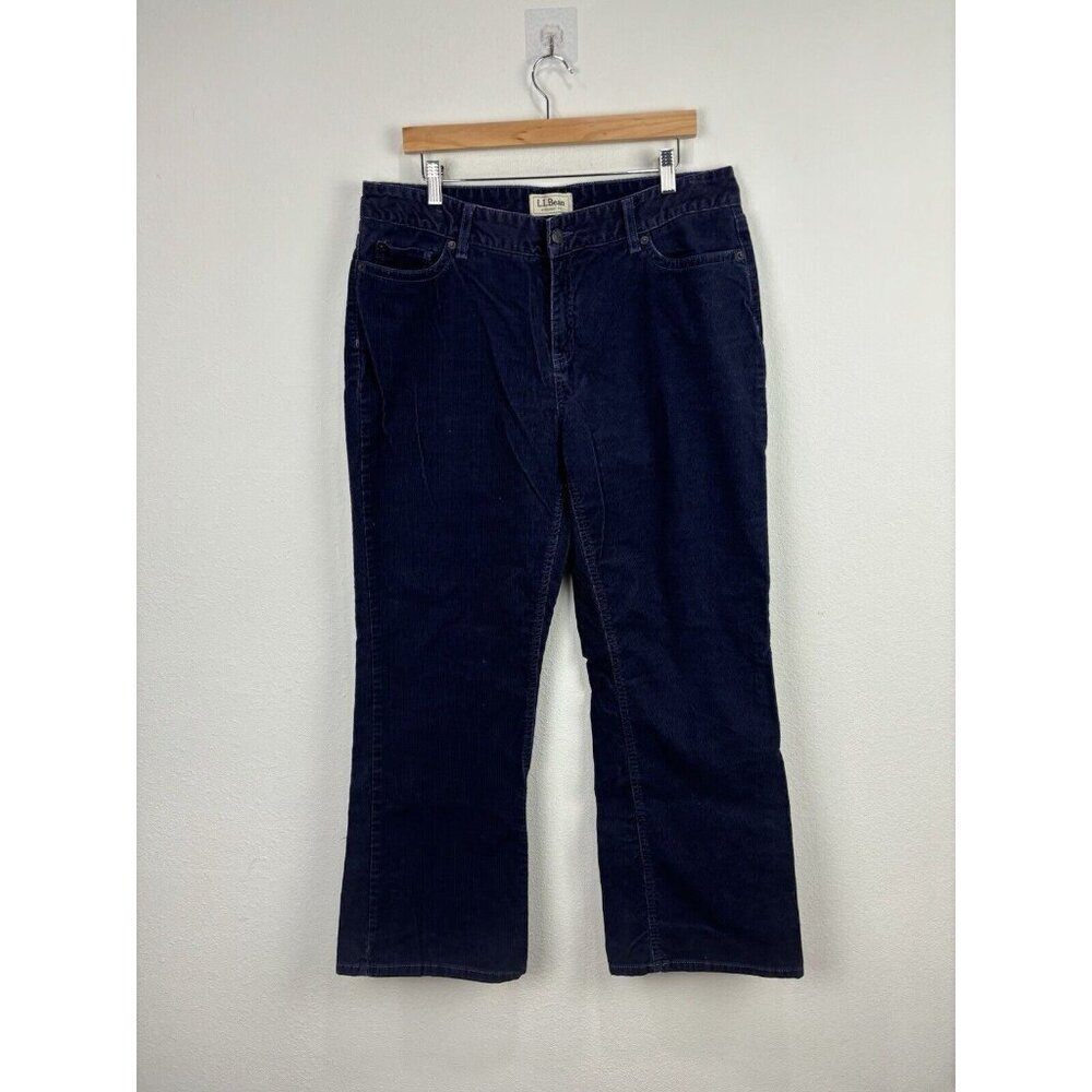 LL Bean Women's Favorite Straight Fit Corduroy Pants Navy Blue Size 16 Reg